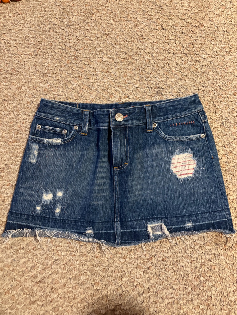 Y2K Sparkley Denim Mini Skirt Size 6 American Eagle Vintage with pink details